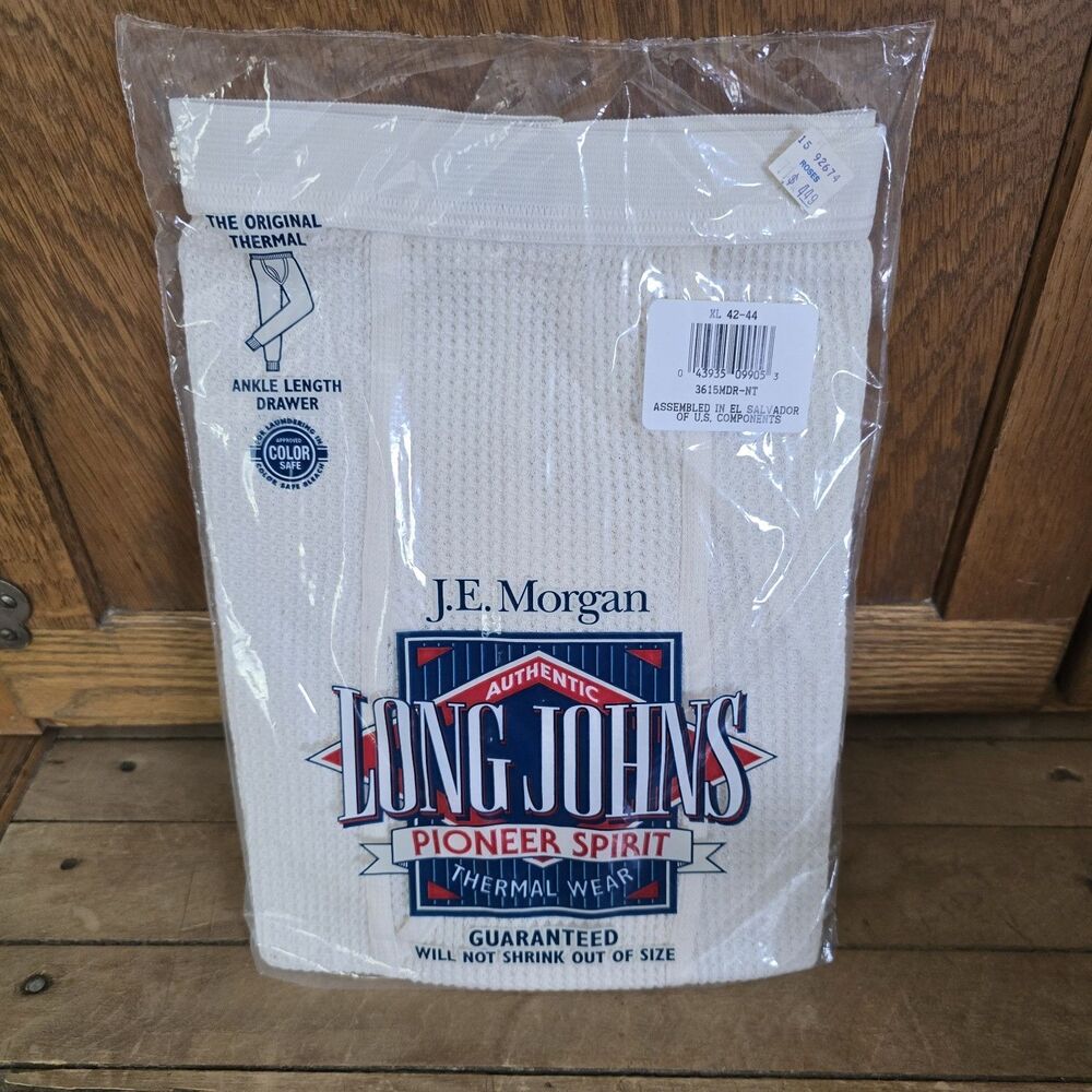 J.E. Morgan Long Johns Thermal Pants Mens Size XL 42-44 White Waffle Knit